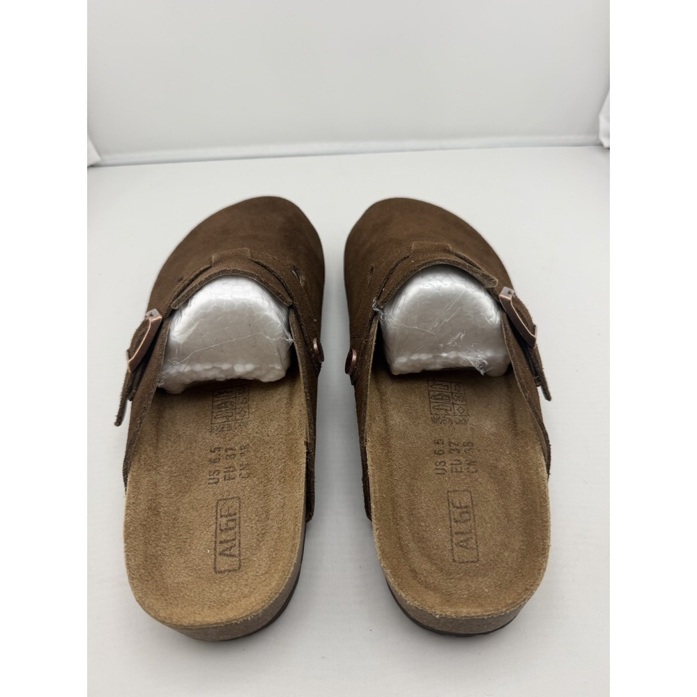 Genuine Suede Clogs And Mules Slip-On Buckle Slides In Coffee Size 6.5 Women's. - Picture 5 of 7